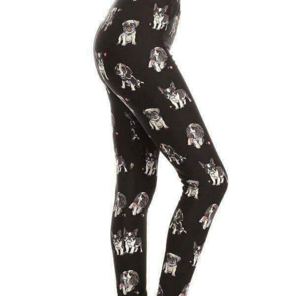 Plus Black & White Puppy Print Leggings